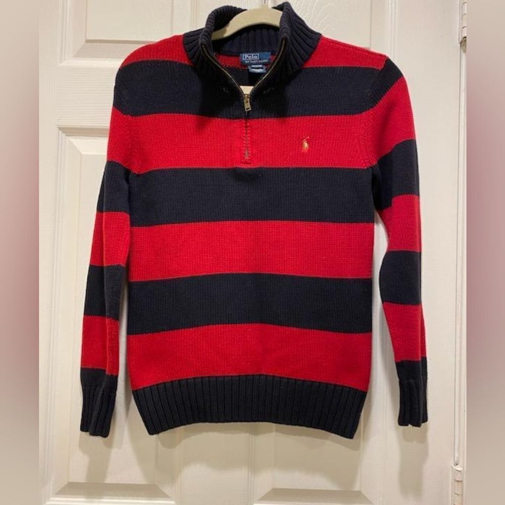 Polo Ralph Lauren 1/2 zip sweater, Boys sz M (12-14), Red & Blue